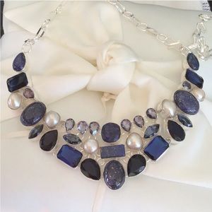 Statement!! Lapis Lazuli Tanzanite Pearl 925 Sterling Silver Necklace
